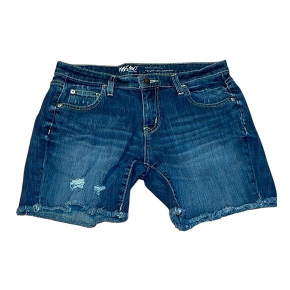 Mossimo Distressed midi Jean shorts, blue denim, 6 - Picture 1 of 7
